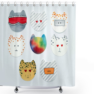 Personality  Set Of Watercolor Cute Cats Shower Curtains