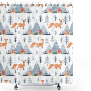 Personality  Decorative Seamless Pattern In Folk Style With Fox. Colorful Vector Background. Shower Curtains