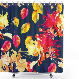 Personality  Watercolor Autumn Trees And Leaves Seamless Pattern Shower Curtains
