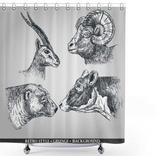 Personality  Set Of Animals Cow, Sheep, Goat, Bear. Vector Illustration Shower Curtains