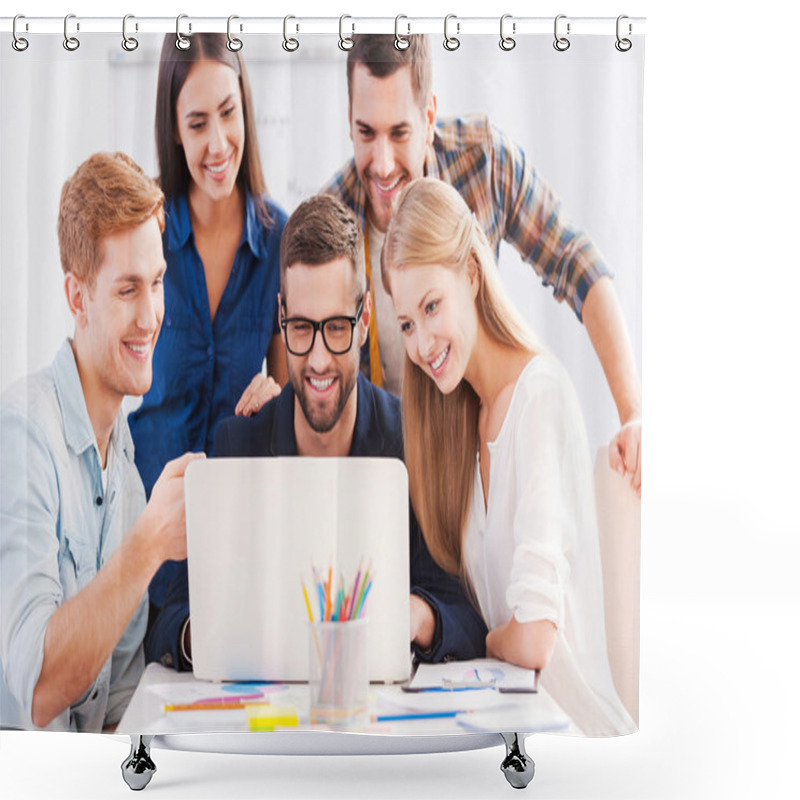 Personality  Business people looking at laptop shower curtains