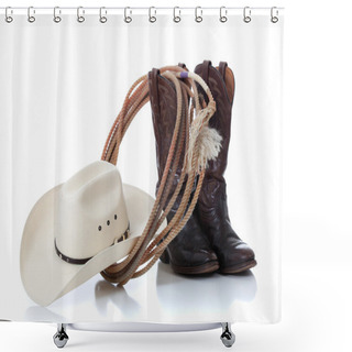 Personality  Cowboy Hat, Boots And Lariat On White Shower Curtains