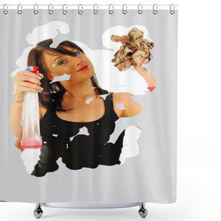 Personality  Woman Cleaning A Window Shower Curtains