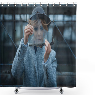 Personality  Girl Looks Through A Piece Of Glass Shower Curtains