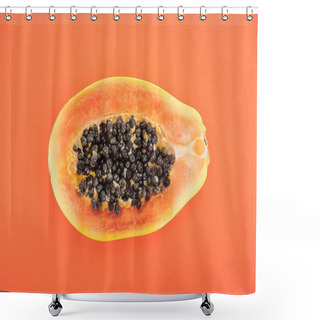 Personality  Top View Of Ripe Exotic Papaya Half Isolated On Orange Shower Curtains