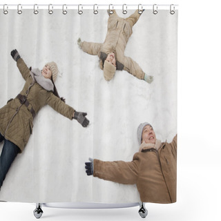 Personality  Family Laying In Snow Making Snow Angels Shower Curtains