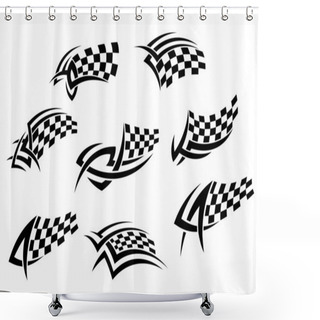 Personality  Checkered Flags In Tribal Style Shower Curtains