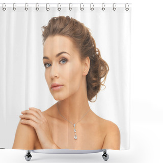 Personality  Woman Wearing Shiny Diamond Necklace Shower Curtains