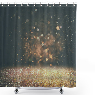 Personality  Glitter Vintage Lights Background. Light Gold And Black. Defocused. Shower Curtains