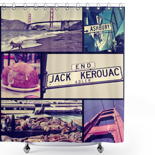 Personality  Collage Of Different Landmarks In San Francisco, US, Cross Proce Shower Curtains