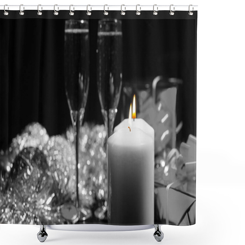 Personality  Burning Candles With Champagne And Decorations Shower Curtains
