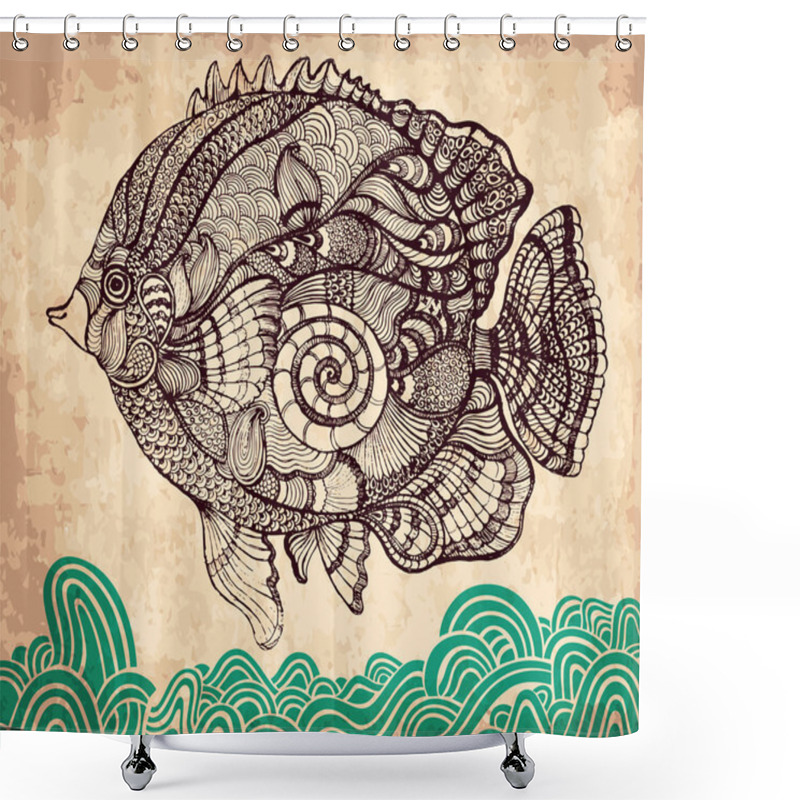 Personality  Hand drawn fish with elements of a flower ornament shower curtains