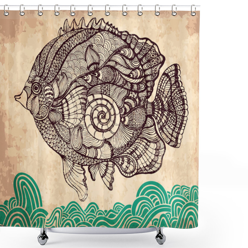 Personality  Hand Drawn Fish With Elements Of A Flower Ornament Shower Curtains