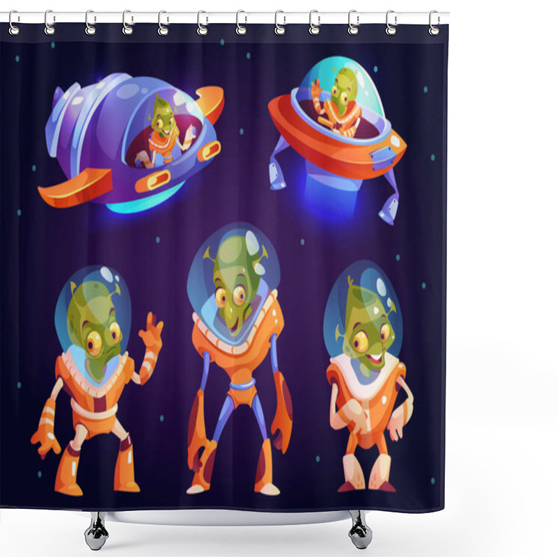 Personality  Aliens In Flying Spaceships. Galaxy Characters Set Shower Curtains