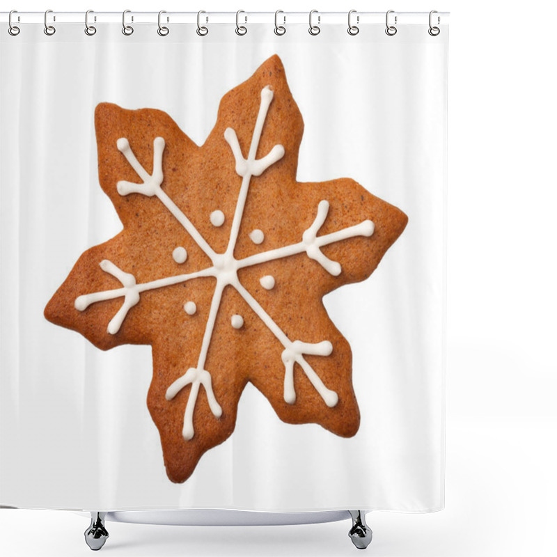 Personality  Christmas Gingerbread Snowflake Cookie Isolated on White Backgro shower curtains