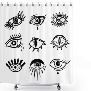 Personality  Evil Seeing Eye Symbol Set. Occult Mystic Emblem, Graphic Design. Shower Curtains