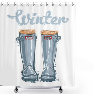 Personality  Gray Winter Hunter Boots. Shower Curtains