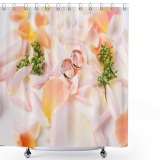 Personality  Wedding Rings On Rose Petals Shower Curtains