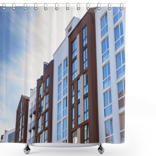 Personality  Beautiful New Modern Residential Complex. White And Brown Houses Shower Curtains