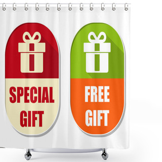 Personality  Special And Free Gift With Present Box Sign, Two Elliptical Labe Shower Curtains