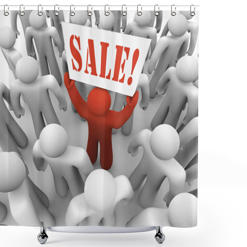 Personality  Person Holding Sale Sign In Crowd Advertising Savings Shower Curtains