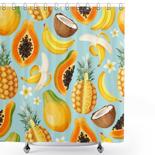 Personality  Seamless Vector Pattern With Sliced Exotic Fruits Shower Curtains