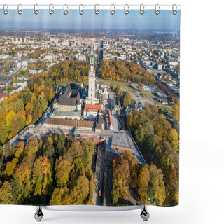 Personality  Poland, Czestochowa. Jasna Gora Fortified Monastery And Church On The Hill. Famous Historic Place And Polish Catholic Pilgrimage Site With Black Madonna Miraculous Icon. Aerial View In Fall. Shower Curtains