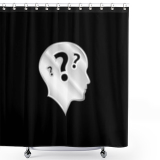 Personality  Bald Head Side View With Three Question Marks Silver Plated Metallic Icon Shower Curtains
