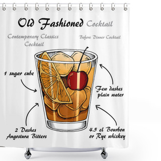 Personality  Vector Illustration Of Alcoholic Cocktail Old Fashioned Sketch Shower Curtains
