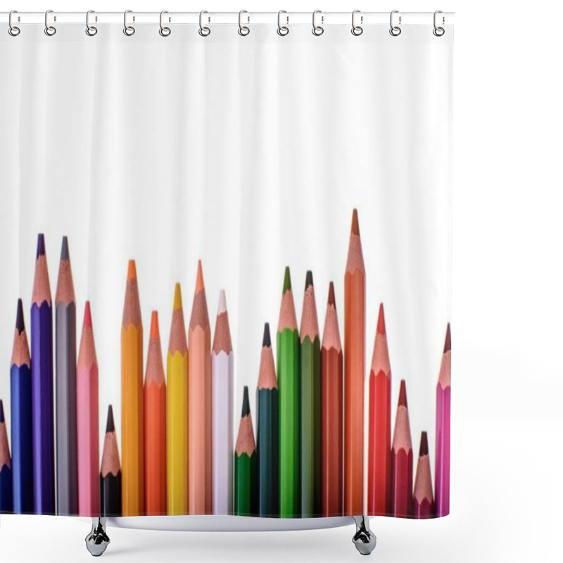 Personality  Many Colored Pencils Isolated On White Background, Place For Text Shower Curtains