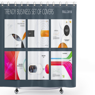 Personality  Design Set Of Abstract Double-page Brochure With Colourful Circles, Quares, Triangles For Branding. Business Vector Broadside. Shower Curtains