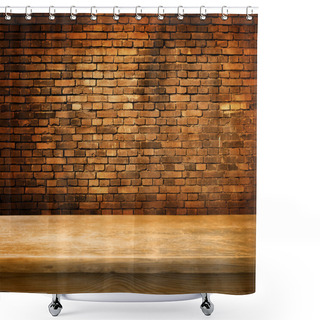 Personality  Empty Table And Old Brick Wall In Background Shower Curtains