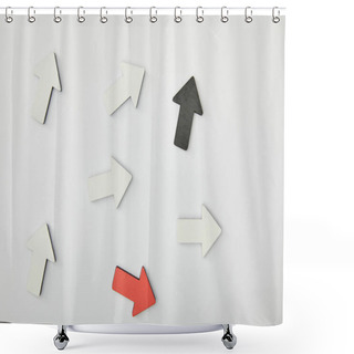 Personality  Top View Of Red, Black And White Pointers On Grey Background Shower Curtains