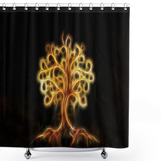 Personality  Tree Of Life Symbol On Structured Ornamental Background, Yggdrasil. Fractal Effect. Shower Curtains