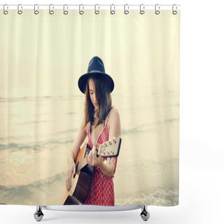 Personality  Woman Playing On Acoustic Guitar Shower Curtains