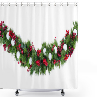 Personality  Christmas Garland With Red Berries And Silver Baubles Isolated O Shower Curtains