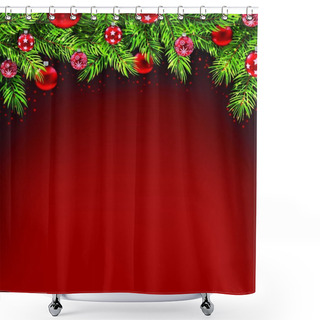 Personality  Illustration Natural Christmas Framework With Fir Twigs And Glass Balls, Copy Space For Your Text - Vector Shower Curtains