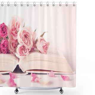 Personality  Pink Peonies And Roses On Book Shower Curtains