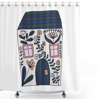 Personality  Small House Surrounded By Flowers Shower Curtains