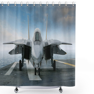 Personality  F-14 Jet Fighter On An Aircraft Carrier Deck Viewed From Front Shower Curtains