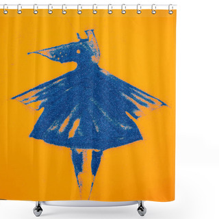 Personality  Top View Of Blue Easter Chicken Made Of Sand Isolated On Orange  Shower Curtains