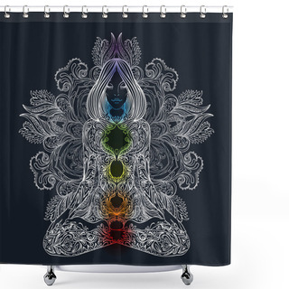 Personality  Woman Silhouette Sitting In Lotus Pose. Shower Curtains