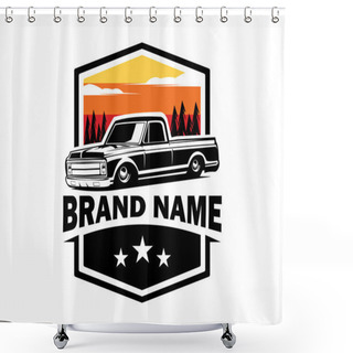 Personality  C10 Truck Logo Isolated On White Background Showing From Side With Eye Catching Sunset View. Best For Badge, Emblem, Icon. Vector Available In Eps 10. Shower Curtains