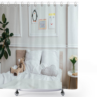 Personality  Interior Of Empty Children Room With Bed, Teddy Bear And Paintings Shower Curtains