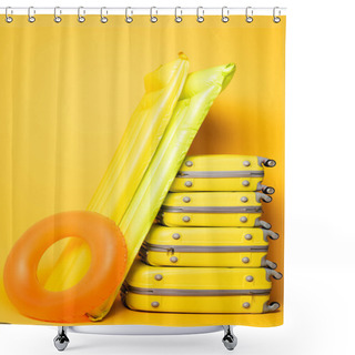 Personality  Travel Bags With Pool Floats On Yellow Background Shower Curtains