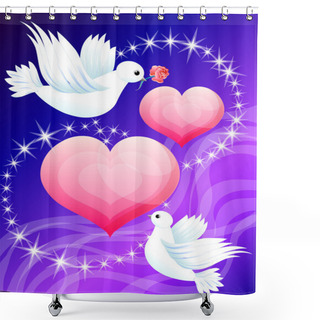 Personality  Two Hearts And The In Love Pigeons Shower Curtains