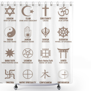 Personality  Illustration Of Various Religious Signs And Symbols In Brown Hues Shower Curtains