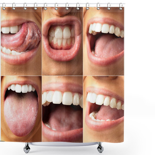 Personality  Young Woman Mouth Gestures Collection Shower Curtains