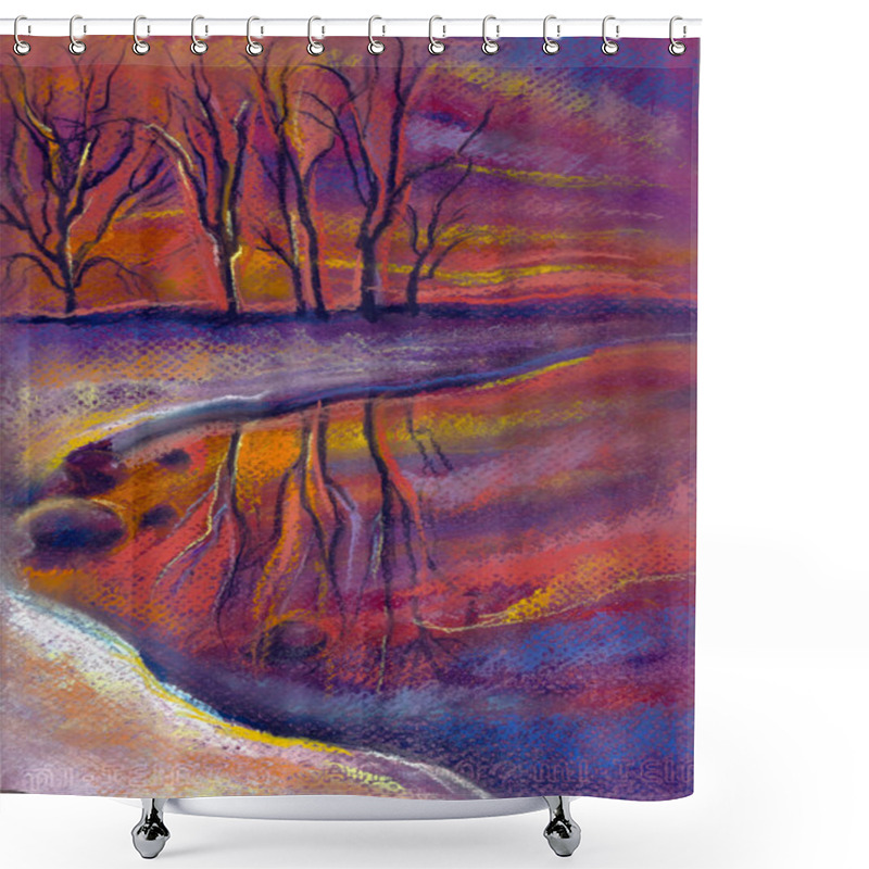 Personality  Six Trees At The Lake Shower Curtains