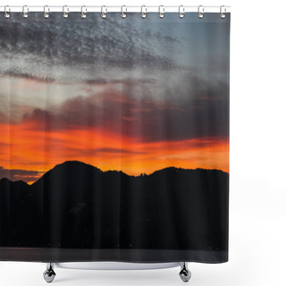 Personality  Black Hills Silhouette Under Orange Sunset Sky Shower Curtains